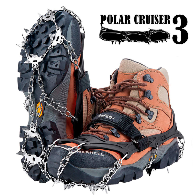 [Australia] - Uelfbaby Crampons Upgraded 19 Spikes Ice Snow Grips Traction Cleats System Safe Protect for Walking, Jogging, or Hiking on Snow and Ice (Fit S/M/L/XL/XXL Shoes/Boots) black Medium 