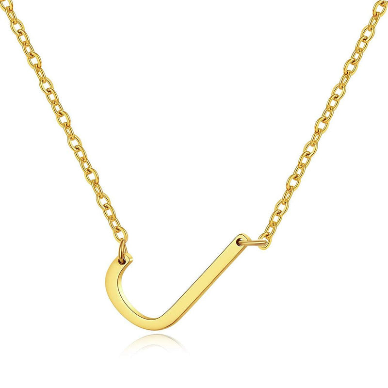 [Australia] - Ovian Sideways Initial Necklace for Women 18K Gold Plated Stainless Steel Small Letter Pendant Necklace Dainty Personalized Monogram Name Necklace for Girls J 