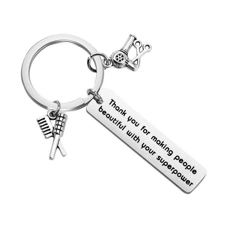 [Australia] - FEELMEM Hairdresser Gift Beautician Hairdresser Keychain Hair Stylist Gift Thank You for Making People Beautiful with Your Superpower Thank You Gift for Salon Owner Hair Stylist silver 