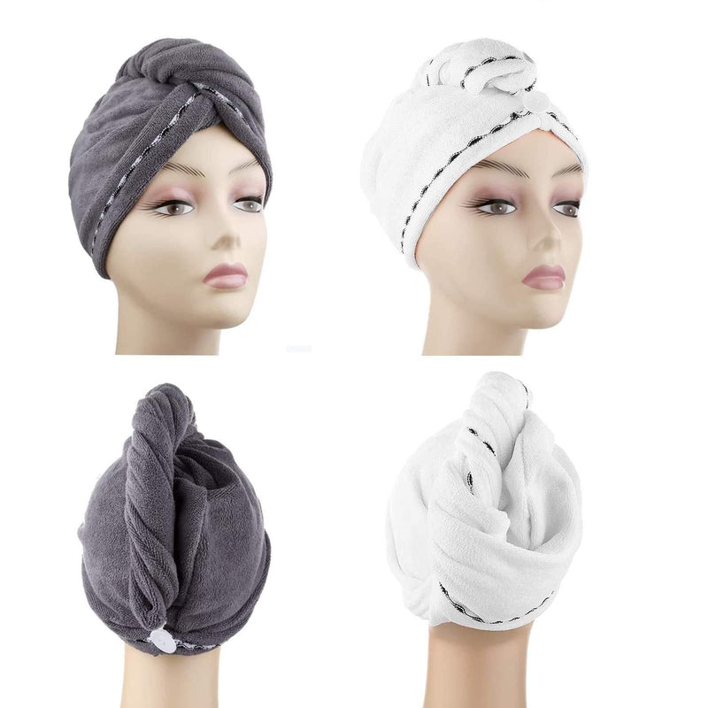 [Australia] - Microfiber Hair Drying Wrap Towel for Women ( 2 Packs) Gray-white 