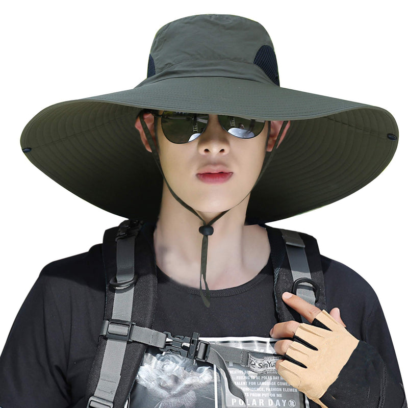 [Australia] - Men Fishing Hiking Hat, Unisex Lawn Gardening Wide Brim Bucket Hats, Cowboy Sun Protection Cap Foldable UPF 50+ Hn002-junlv 