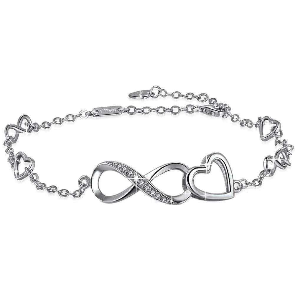 [Australia] - MABELLA Anklets Bracelet 925 Sterling Silver Adjustable Infinity Endless Love Heart Charm Jewelry Gifts for Women 