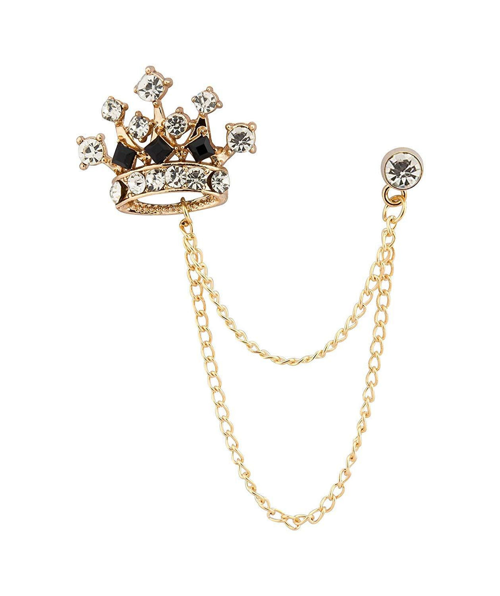 [Australia] - AN KINGPiiN Lapel Pin for Men Crystal Crown Badge with Hanging Chain Brooch Suit Stud, Shirt Studs Men's Accessories 