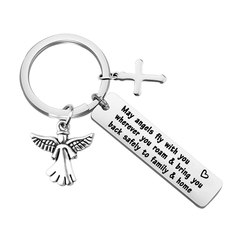 [Australia] - MYOSPARK Travel Prayer Keychain May Angels Fly with You Wherever You Roam & Bring You Back Safely to Family & Home Traveller Gift for Family Friends 