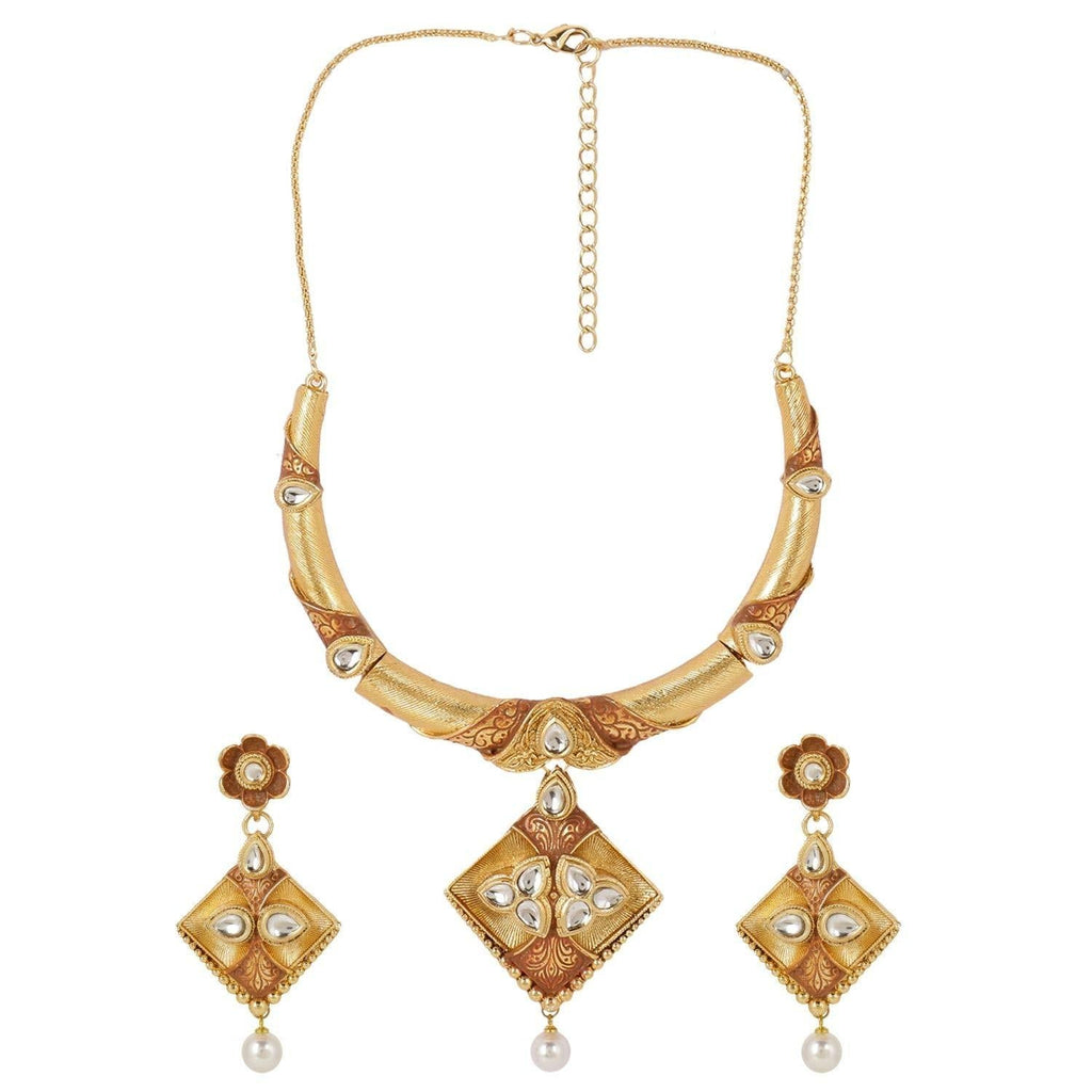 [Australia] - Efulgenz Indian Bollywood Traditional 14 K Gold Plated Kundan Pearl Wedding Choker Necklace Earrings Jewelry Set Style 1 