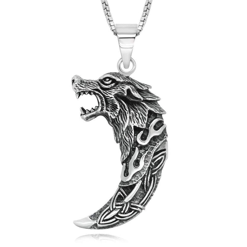 [Australia] - 925 Sterling Silver Celtic Wolf Tooth Pendant Necklace, 18" 