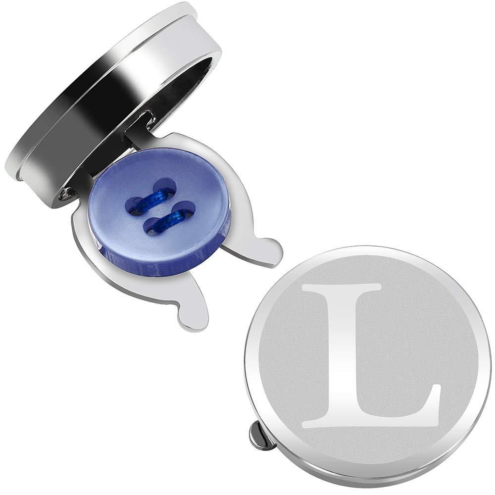 [Australia] - HAWSON Button Covers for Men - Silver Mens Button Cover Cufflinks for Wedding and Formal Event Accessories - Personalized Alphabet Initials A-Z L 