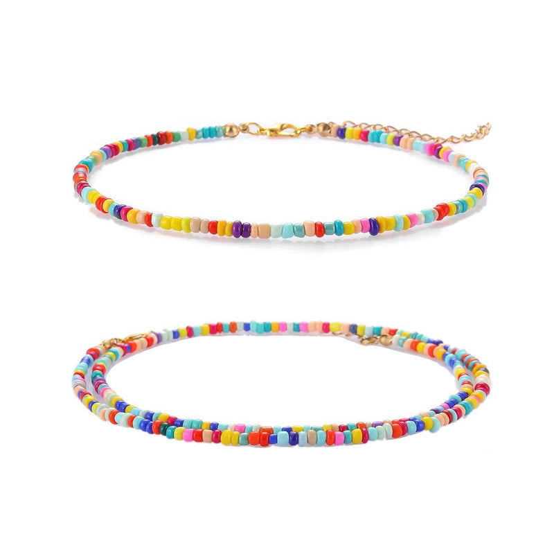 [Australia] - Starain Small Bead Anklets for Women Girls Beach Foot Ankle Bracelet Cute Colorful VSCO Friendship Beaded Anklets 8 inches 2pcs seed bead anklets 