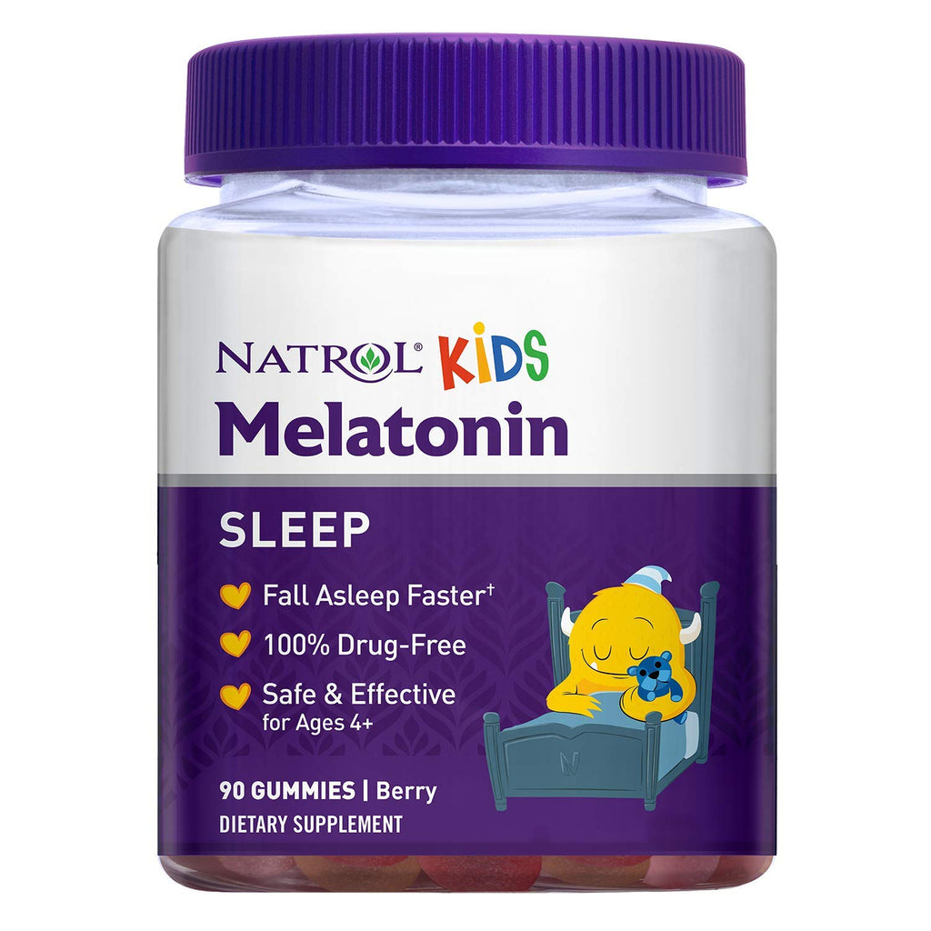 [Australia] - Natrol Kids Melatonin Sleep Aid Gummy, Fall Asleep Faster, 100% Drug-Free and Gelatin Free, Non-GMO, for Ages 4 & Up, 1mg, 90 Berry Flavored Gummies 