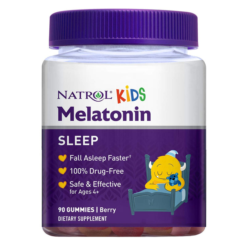[Australia] - Natrol Kids Melatonin Sleep Aid Gummy, Fall Asleep Faster, 100% Drug-Free and Gelatin Free, Non-GMO, for Ages 4 & Up, 1mg, 90 Berry Flavored Gummies 