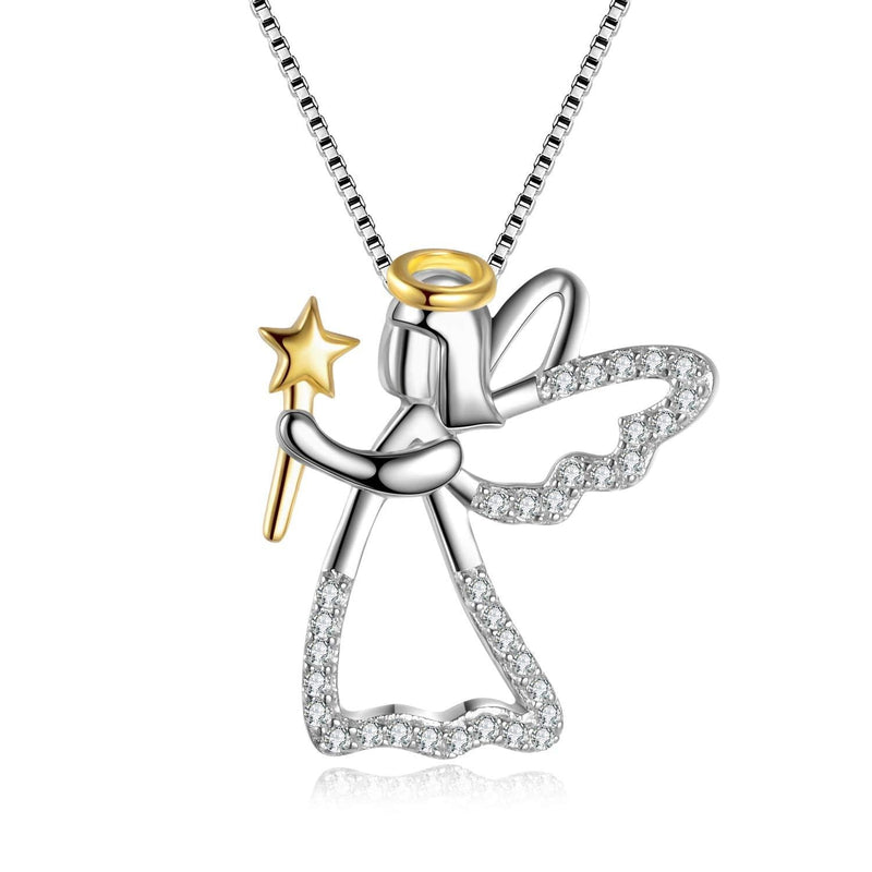 [Australia] - Sterling Silver Guardian Angel Pendant 18K Gold Necklace for Womens Girls,18 inch 