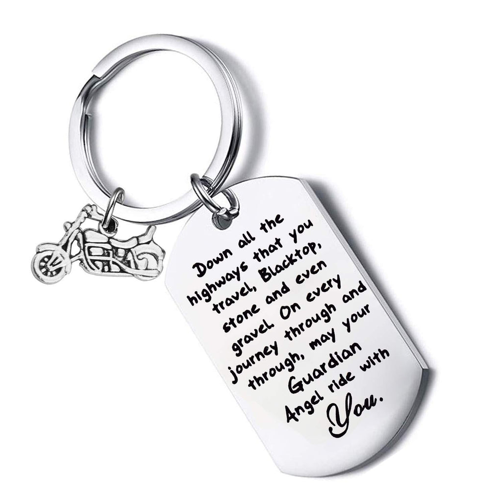 [Australia] - FUSTMW Biker Keychain Motorcycle Gift Ride Safe Keychain May Your Guardian Angel Ride with You New Driver Gift for Biker silver 