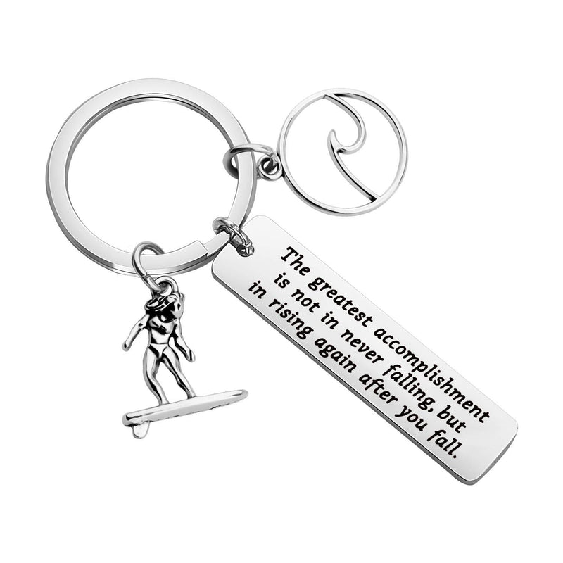 [Australia] - FUSTMW Surfer Gifts Surfing Keychain Inspirational Surfing Lover Gift Ocean Waves Charm Sport Pendant Surfer Girl Gift for Best Friends silver 