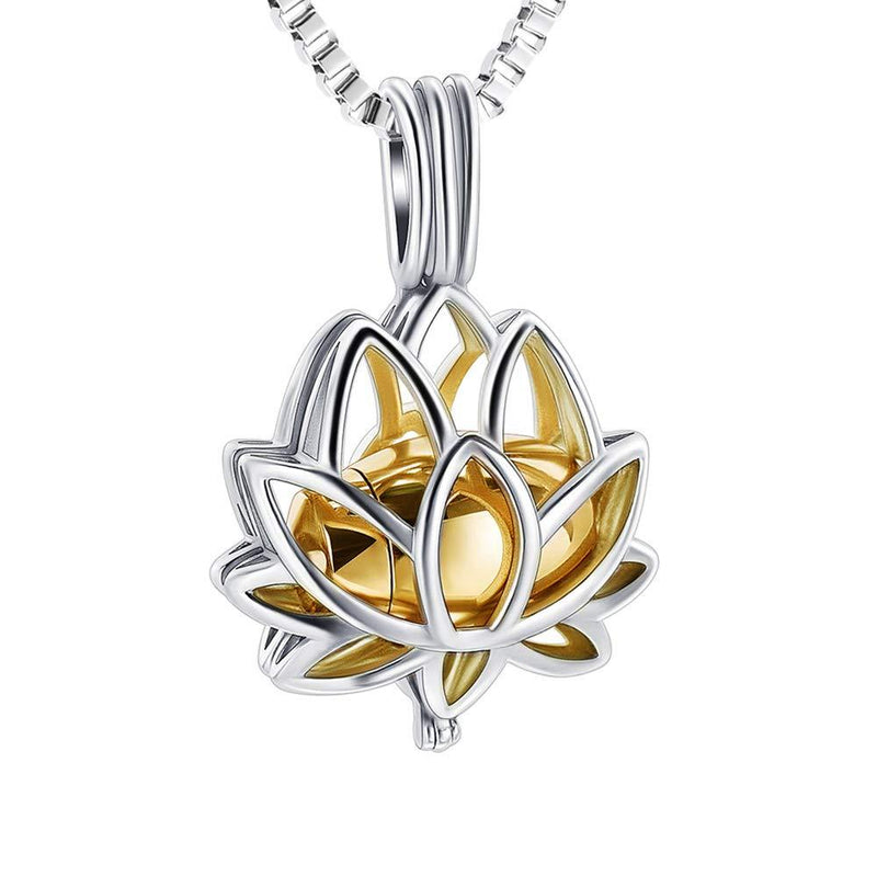 [Australia] - XSMZB Cremation Jewelry for Ashes Lotus Flower Urn Necklace Stainless Steel Hollow Pendant Locket Memorial Keepsake Ashes Necklace Gold-1 