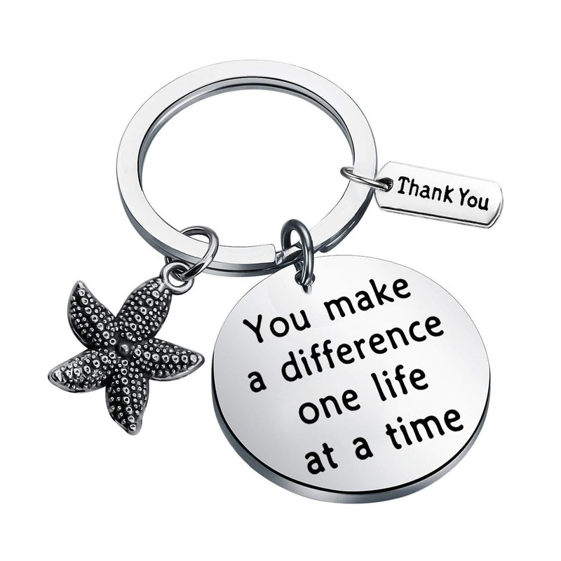 [Australia] - WUSUANED Thank You Gift Make A Difference One Life at A Time Starfish Keychain Sea Star Jewelry for Social Worker Nurse Volunteer you make a difference one life at a time keychain 