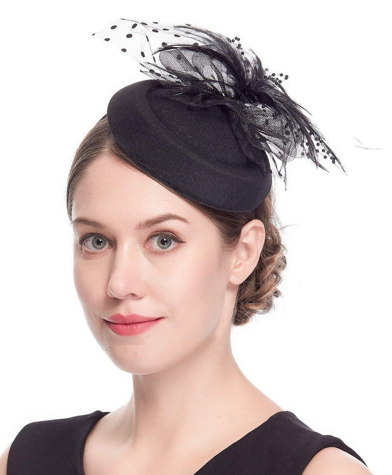 [Australia] - Cizoe 20s 30s 50s Vintage Headwear Costume Hats Fascinators Hats for Women Pillbox Hat Bowler Wedding Party Hat Tea Hat Black 