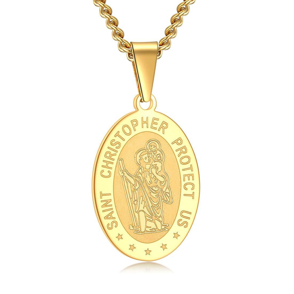 [Australia] - Saint Christopher Necklace for Men Women,Oval Catholic St Christopher Medal Pendant Jewelry Boy Girl Outdoor Traveler Medallion Necklace with Stainless Steel Chain Oval Saint Christopher-Gold 