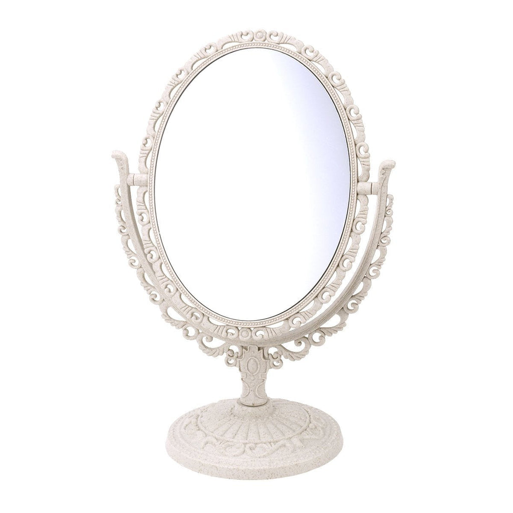 [Australia] - Beaupretty Oval Comestic Mirror Vintage Tabletop Vanity 360 Degree Rotation Magnifying Double Sided Mirror (Beige) Beige 