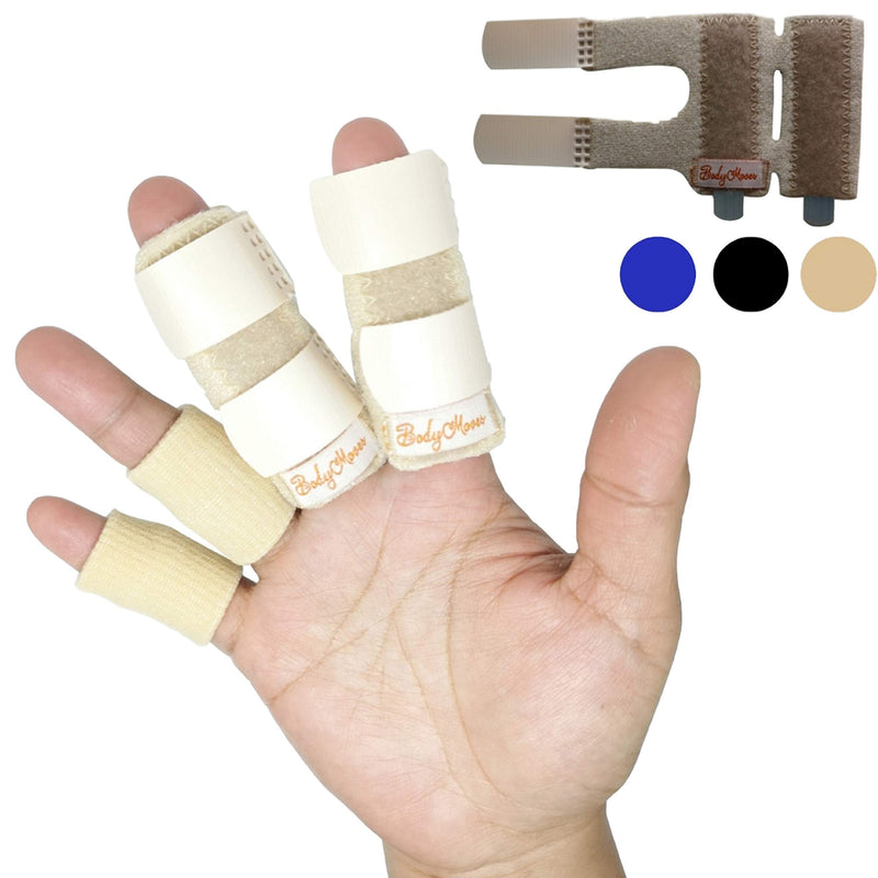 [Australia] - BodyMoves 2 Double Sided Solid Support Finger Splints Plus 2 Sleeves 2020 Edition(Desert Sand) Desert Sand 