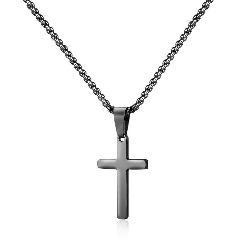 [Australia] - M MOOHAM Cross Necklace for Men - Stainless Steel Silver Gold Black Plain Cross Pendant Necklace Simple Jewelry Gifts, 16-24 Inches Chain 16.0 Inches Black: Cross Pendant 0.8"*0.4" 