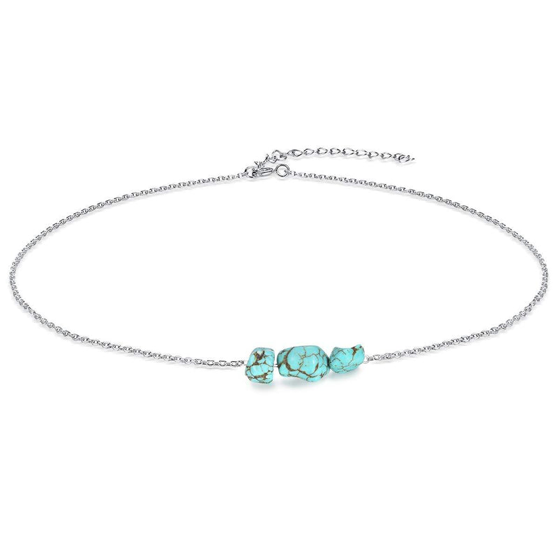 [Australia] - EPIRARO Choker Necklace for Women Teen Girls Dainty Turquoise Bead Sterling Silver Necklace Choker 13+2 inches 