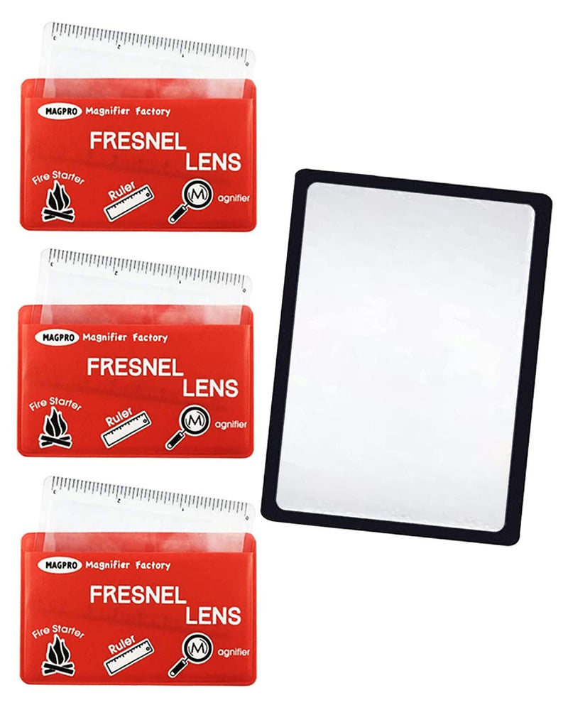 [Australia] - MagDepo 3 Pack Card Magnifier Ruler Fresnel Lens Fire Starter Credit Card Size Magnifier Magnifying Lens with 1 Bonus Page Compact Plastic Magnifying Sheet- Red Fire Red 