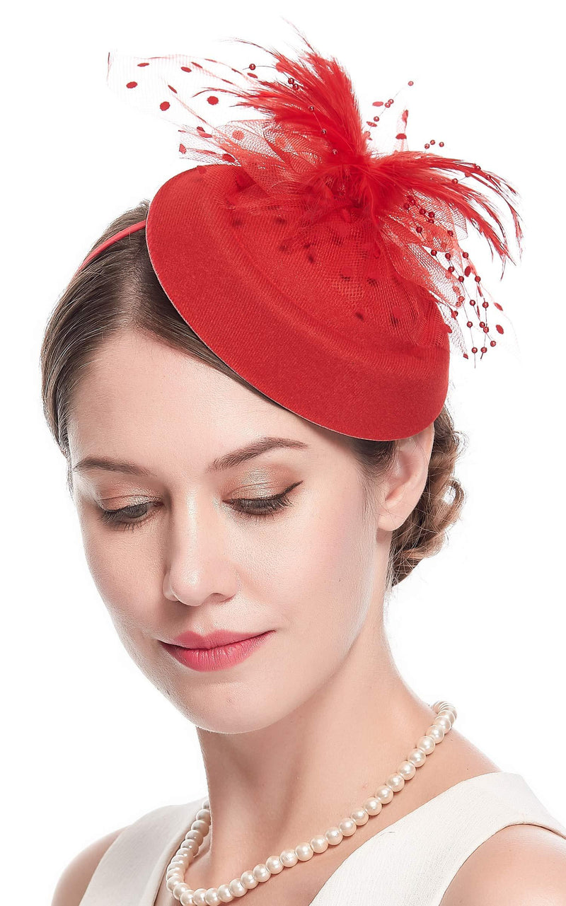 [Australia] - Cizoe 20s 30s 50s Vintage Headwear Costume Hats Fascinators Hats for Women Pillbox Hat Bowler Wedding Party Hat Tea Hat Red 