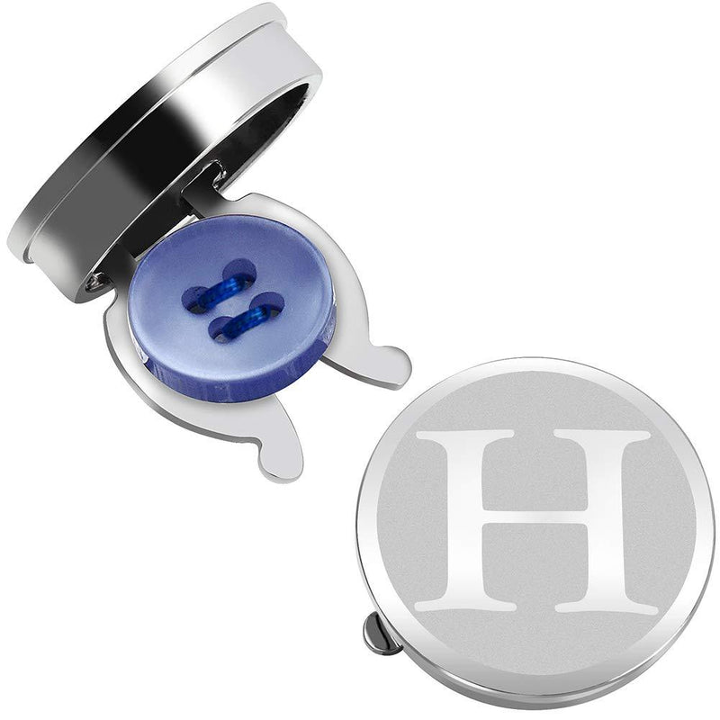 [Australia] - HAWSON Initials Button Cover Silver Color Cufflinks for Men Letter A-Z Formal Business Shirt Alphabet A-Z H 