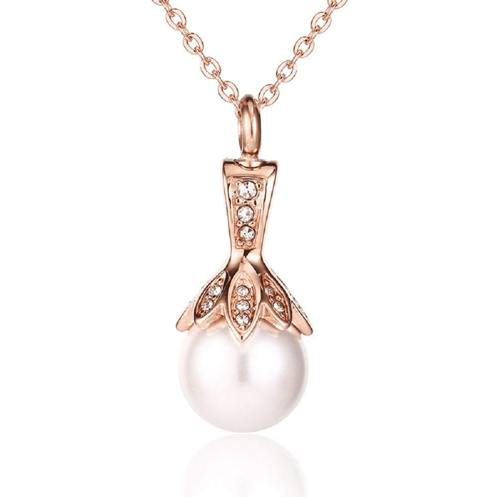 [Australia] - Muyuer Pearl Urn Necklace Pendant Hold Cremation Ashes Keepsake Memorial Jewelry Rose Gold 