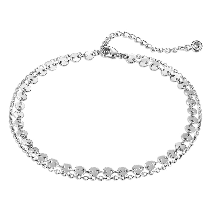 [Australia] - DREMMY STUDIOS Simple Gold Chain Anklet,14K Gold/Silver Plated Dainty Summer Beach Anklets for Women Layered Silver Coin 