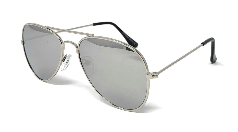[Australia] - WebDeals Retro - Children's Size Metal Aviator Sunglasses A#1 Silver Frame, Silver Mirror 