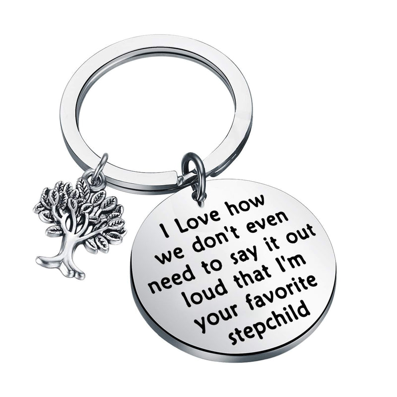 [Australia] - FEELMEM Step Parent Keychain Stepmom Gifts Stepdad Gifts I'm The Favorite Stepchild Keychain Adoption Jewelry Family Tree Gift for Step Mother Step Father silver 