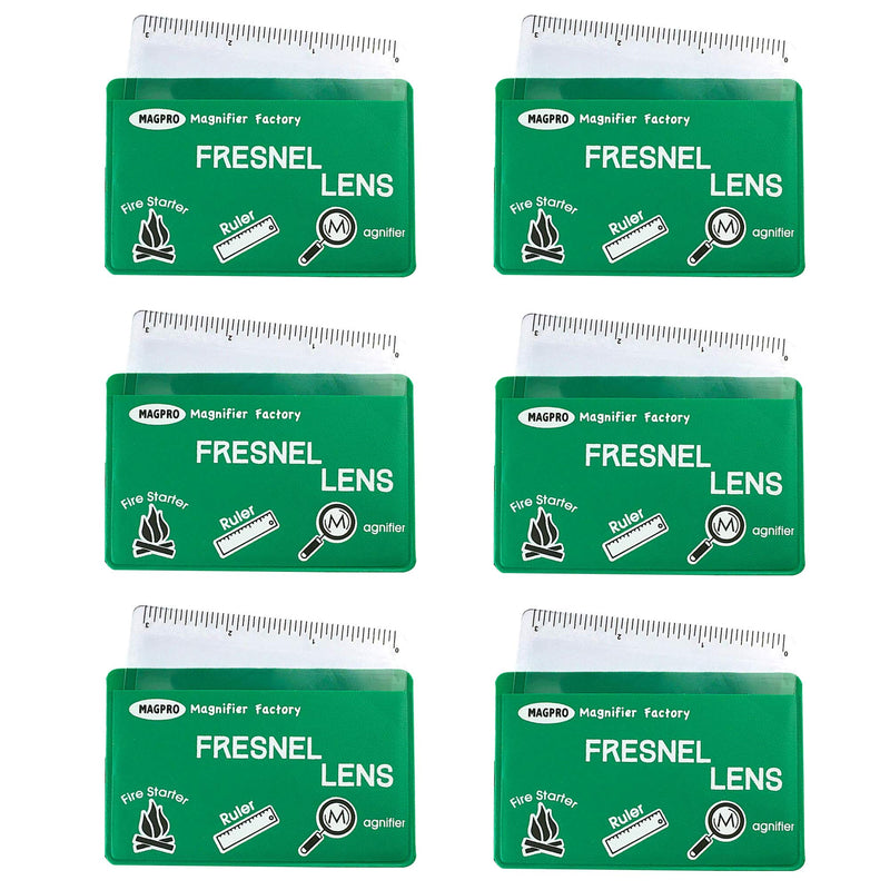 [Australia] - MagDepo 6 Pack Credit Card Size Magnifier Ruler Fire Starter Magnifying Glass Wallet Pocket Magnifier for Reading Small Print, Maps, and Books -Green Green 