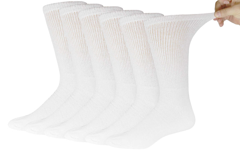 [Australia] - Big and Tall - 6 pairs of Diabetic Cotton Neuropathy Crew Socks, King Size Mens Athletic Crew Socks (13-16, White) 