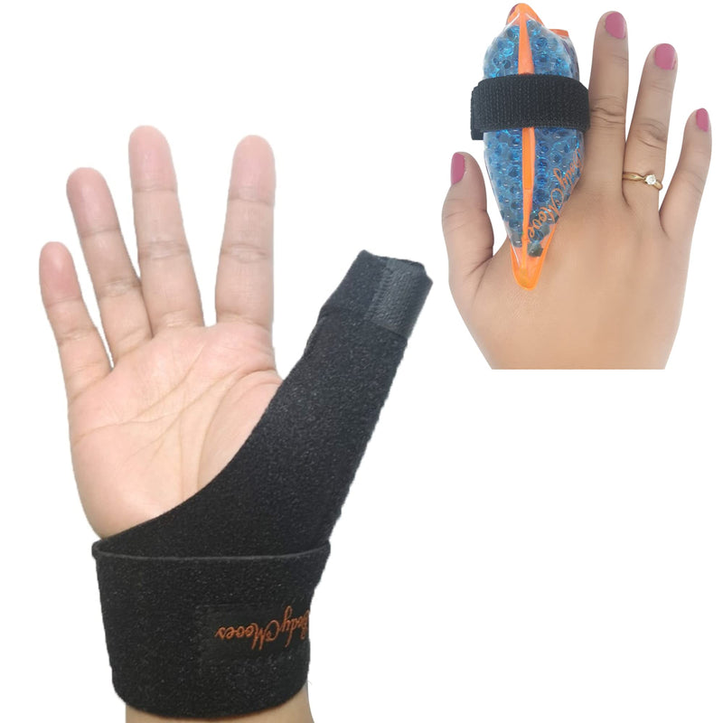 [Australia] - BodyMoves New Thumb Splint Brace Plus Finger Hot and Cold Gel Pack- tenosynovitis, Tendonitis, Trigger Thumb spica,Carpal Tunnel, CMC Adjustable wrist and Reversible Left Right Hand (Midnight Black) Midnight Black 
