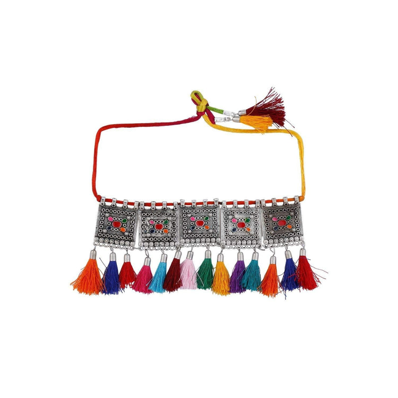 [Australia] - Efulgenz Boho Vintage Antique Ethnic Gypsy Tribal Indian Oxidized Silver Statement Tassel Collar Choker Jewelry Multi - Style 3 