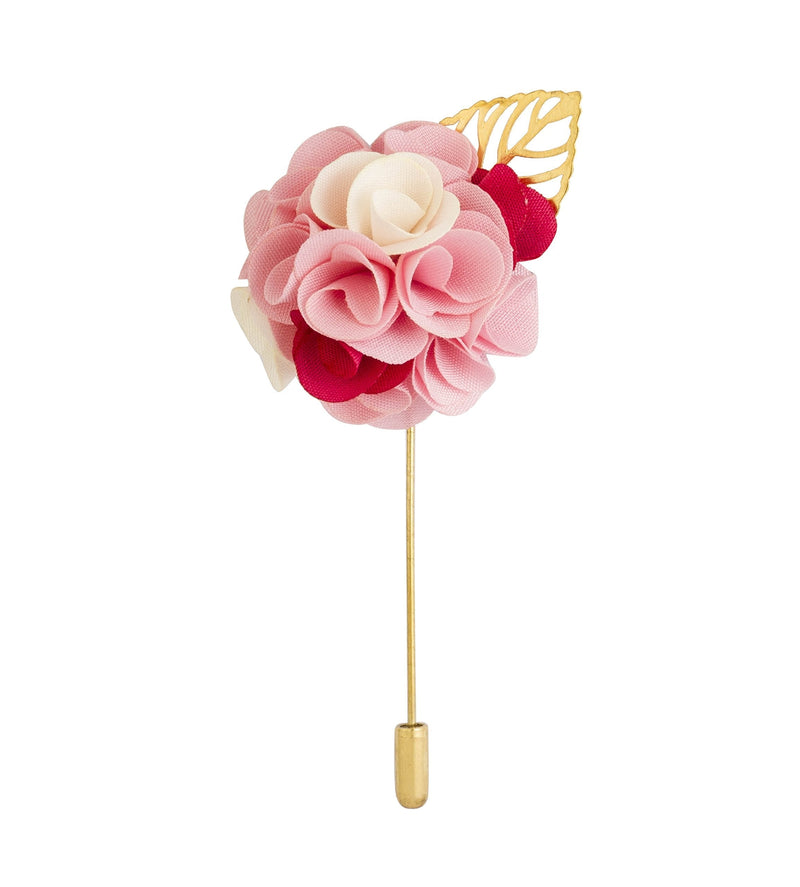 [Australia] - A N KINGPiiN Lapel Pin for Men Bunch Flower with Gold Leaf Brooch Suit Stud, Shirt Studs Men's Accessories Pink 