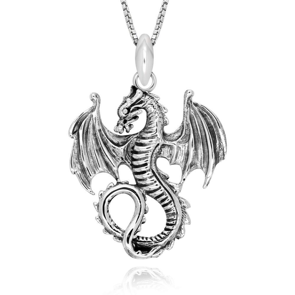 [Australia] - 925 Sterling Silver Dragon Pendant Necklace, 18" 