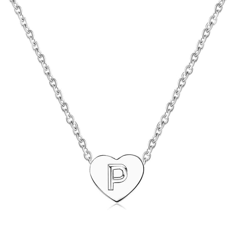 [Australia] - MiniJewelry Women Girls Silver Tiny Love Heart Initial Letter Necklace Alphabet A-Z Personalized Name Pendant Choker Necklaces P 