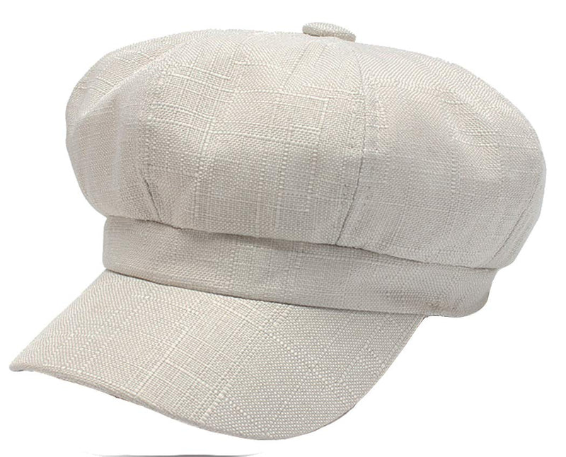 [Australia] - Classic Newsboy-Cap Women Men Linen Cotton Gatsby-Cabbie-Paperboy Hat White 