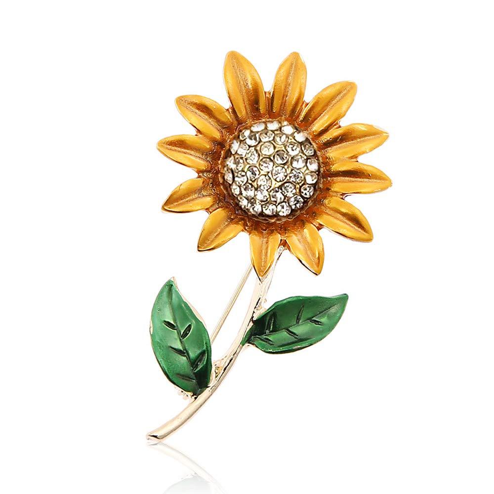 [Australia] - YOOE Yellow Flower Rhinestone Sunflower Brooch. Enamel Crystal Plant Brooch Pin, Charm Sun Flower Coat Brooch for Women Style A 