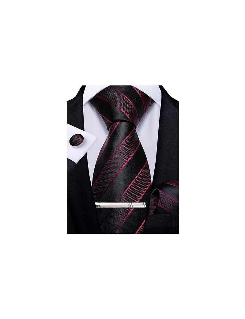 [Australia] - DiBanGu Men's Stripe Tie Silk Woven Necktie Pocket Square Cufflink Set Formal Business Prom Wedding 06 Burgundy Black 