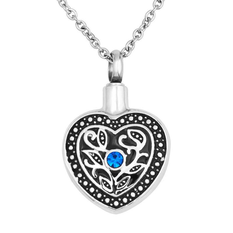 [Australia] - CoolJewelry Urn Necklace for Ashes Love Heart Pendant Birthstone Flower Cremation Memorial Keepsake Stainless Steel Jewelry with Fill Kit Blue 