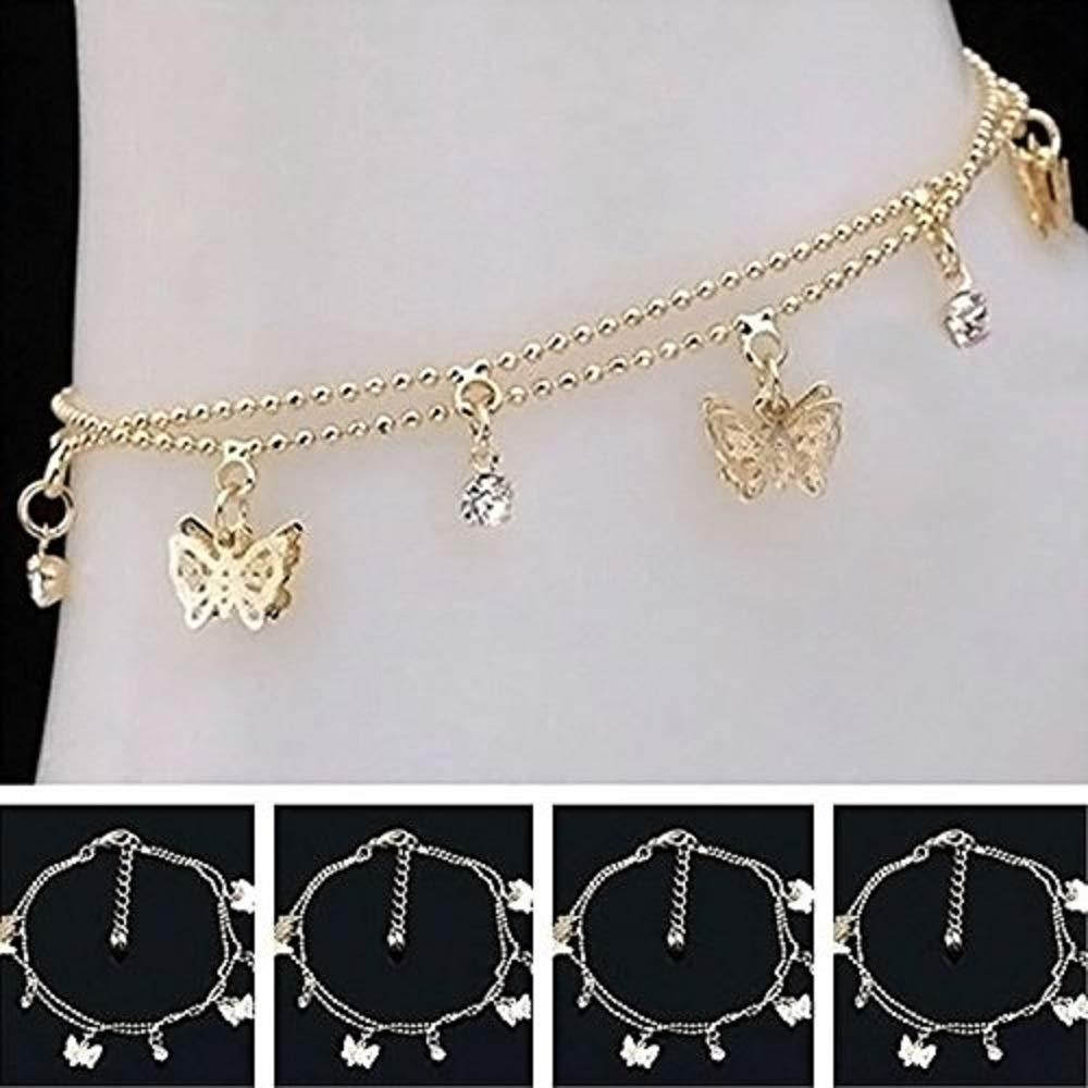 [Australia] - Lzz Ladies Charm Gold Butterfly Double-Layer Ankle Chain Anklet Bohemian Adjustable Beach Anklet Footwear 