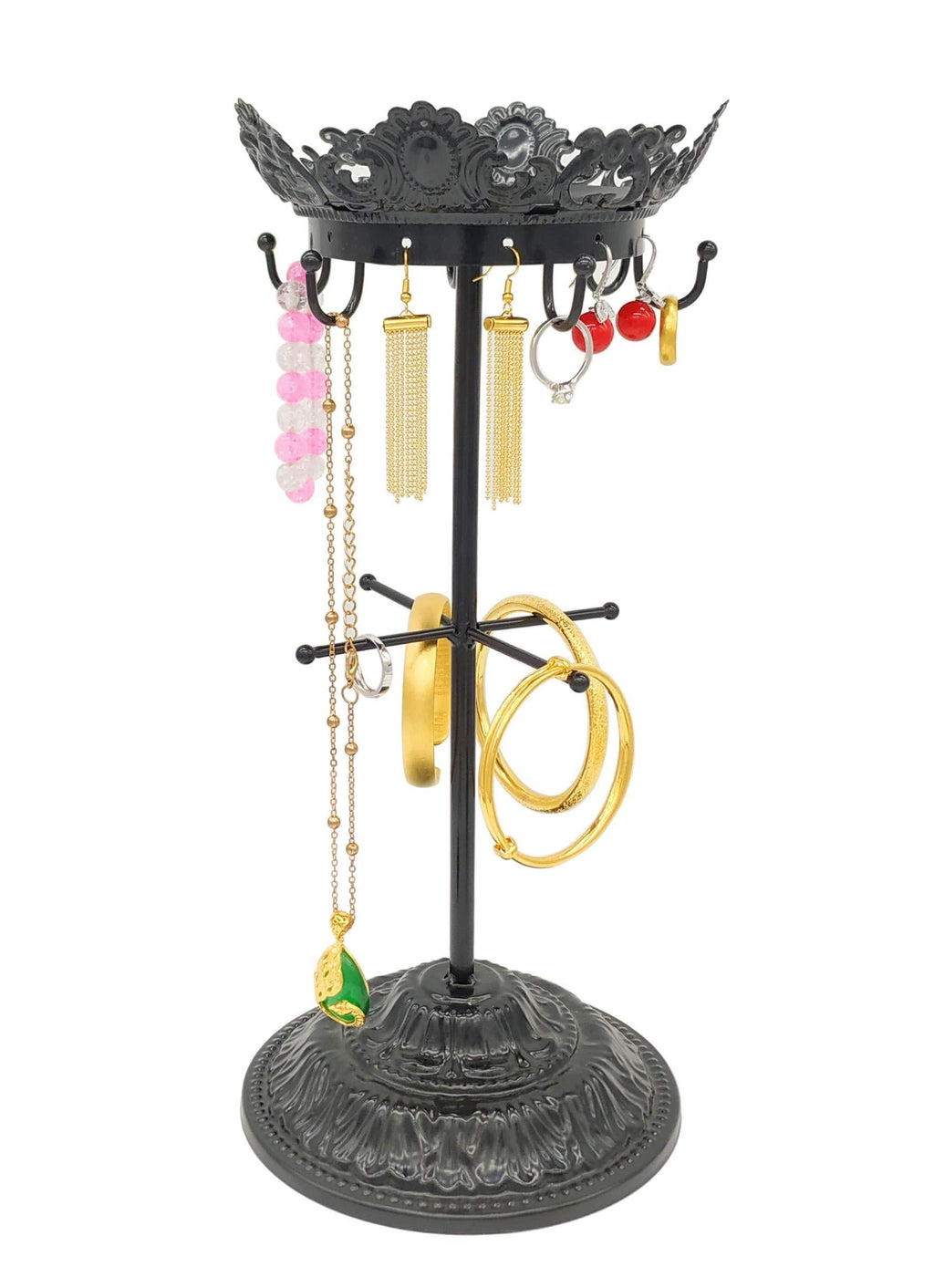 [Australia] - Owlgift Metal Crown Shaped Jewelry Tower Necklace Organizer Earrings Hanger Bracelet Display Tree Stand – Black Shiny Black 