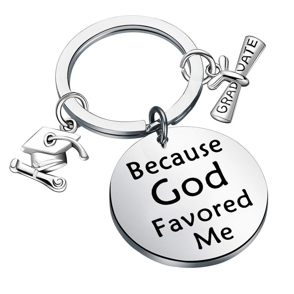 [Australia] - FEELMEM Graduation Cap Keychain Graduation Gifts Because God Favored Me Keychain Congratulation Grad Jewelry Gift for Class of 2019 2020 Graduates silver 