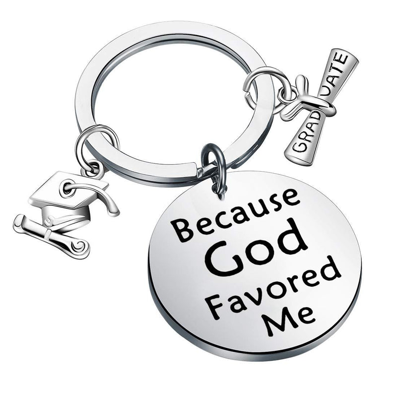 [Australia] - FEELMEM Graduation Cap Keychain Graduation Gifts Because God Favored Me Keychain Congratulation Grad Jewelry Gift for Class of 2019 2020 Graduates silver 