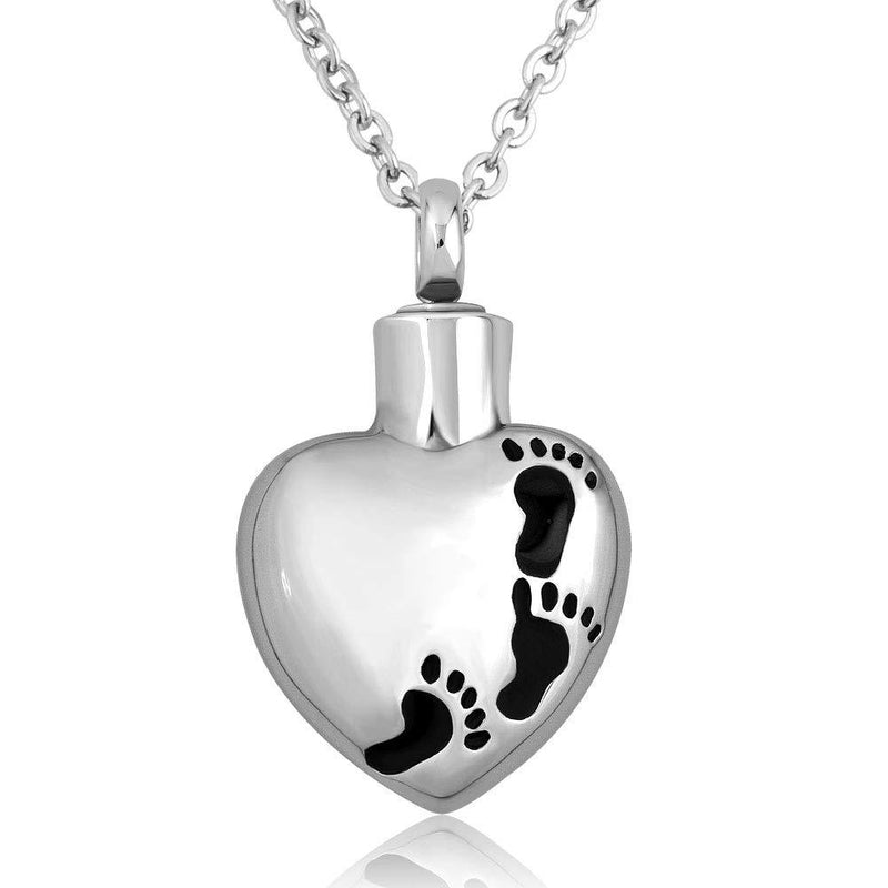[Australia] - CoolJewelry Urn Necklace for Ashes Love Heart Pendant Footprint Memorial Cremation Keepsake Jewelry with Fill Kit Footprints 