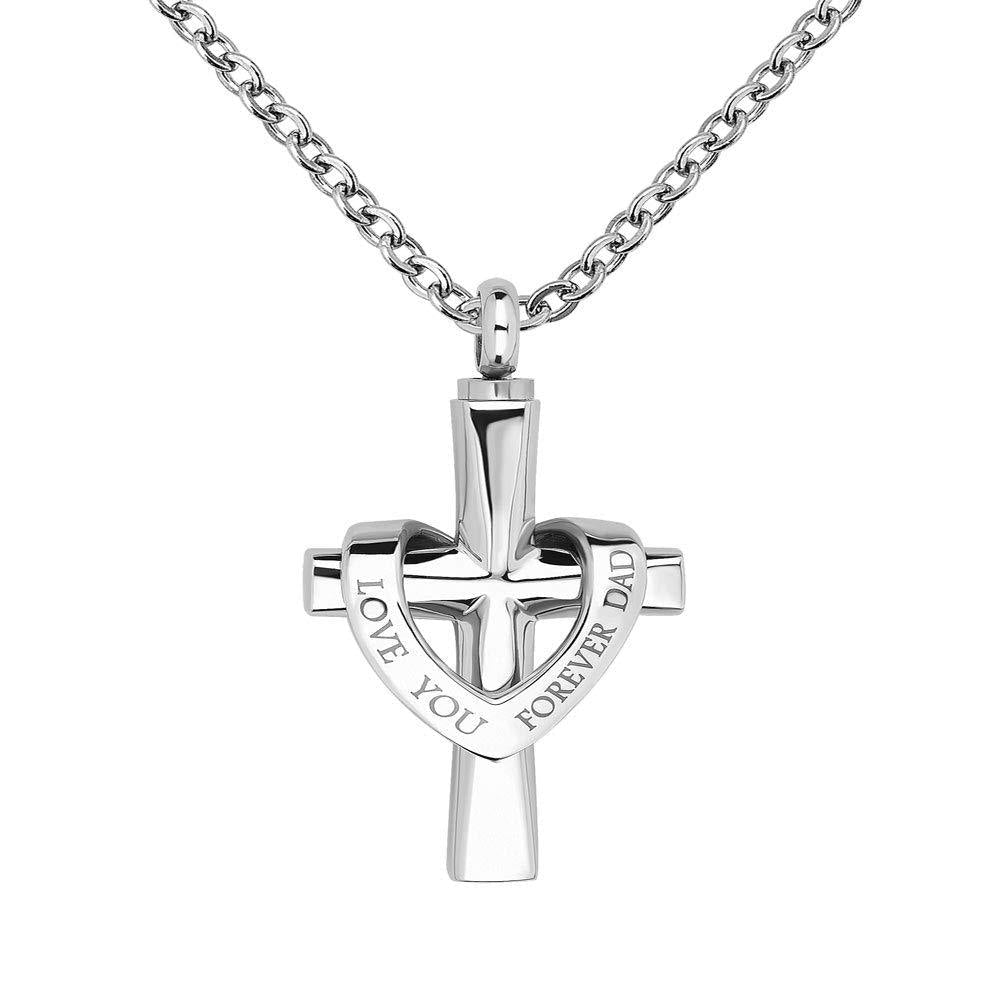 [Australia] - JewelryHouse Cross Urn Necklace Mom Dad Son I Love You Forever Ash Cremation Memorial Necklace 