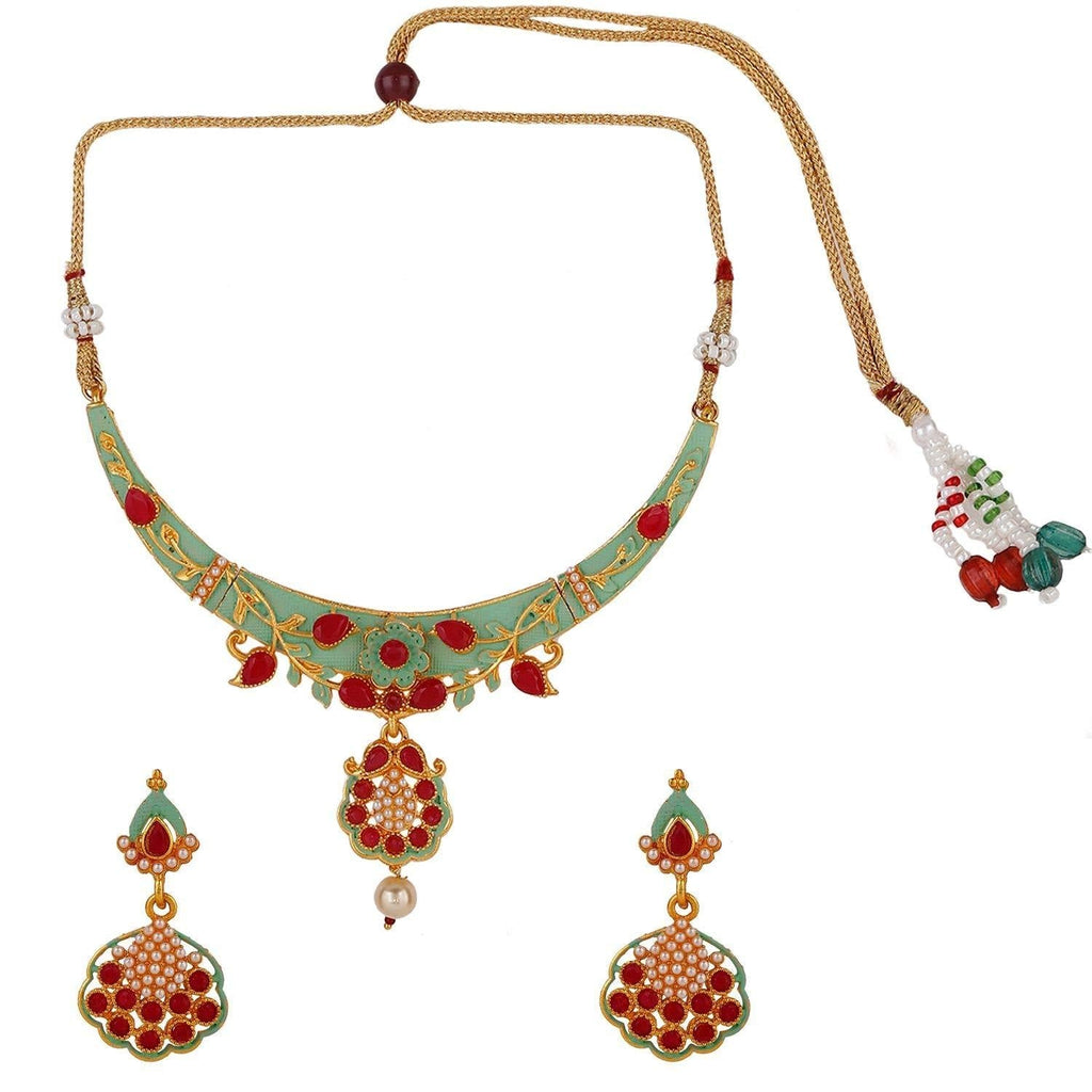 [Australia] - Efulgenz Indian Bollywood 14 K Gold Plated Kundan Faux Pearls Wedding Choker Necklace Earrings Jewelry Set Style 1 